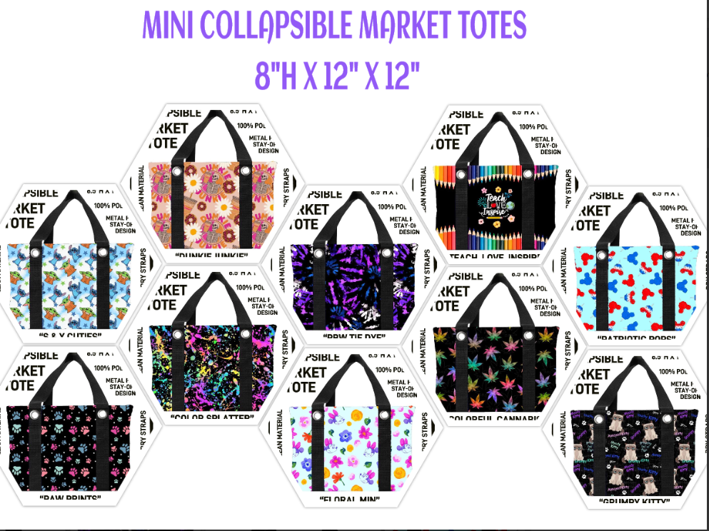 Variety of Custom SMALL Market Totes 8.5"H X 12"L X12"D