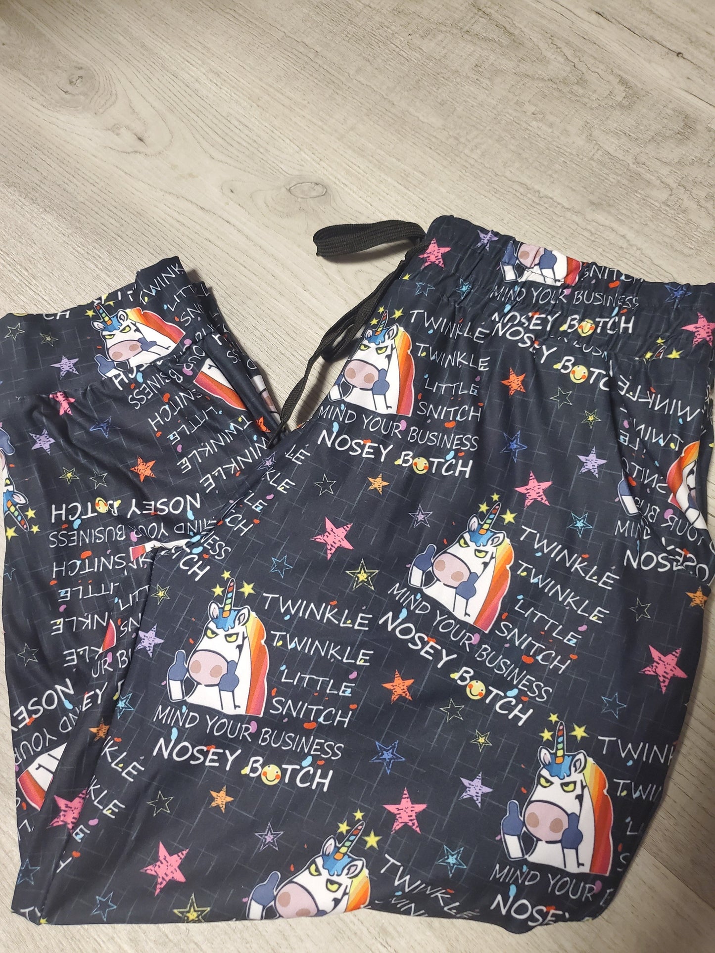 HILARIOUS Nosey b#tch Middle Finger Unicorn with TUDE CAPRI Joggers with Pockets