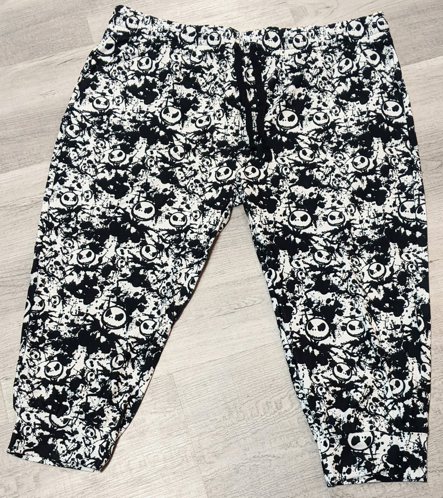Nightmare Before Christmas Splatter Black and White Capri Joggers. Elastic Band, Draw String, Soft &Stretchy!
