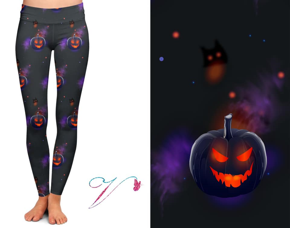 Glowing Pumpkin Leggings. Hyper Stretch and softness! Yoga Band.