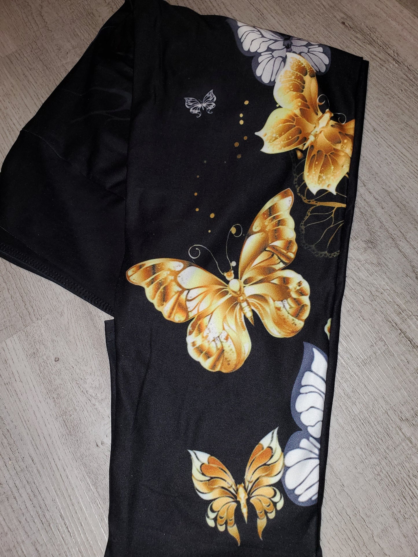 Black with Gold Butterfly Leggings, Yoga Band, High Waist