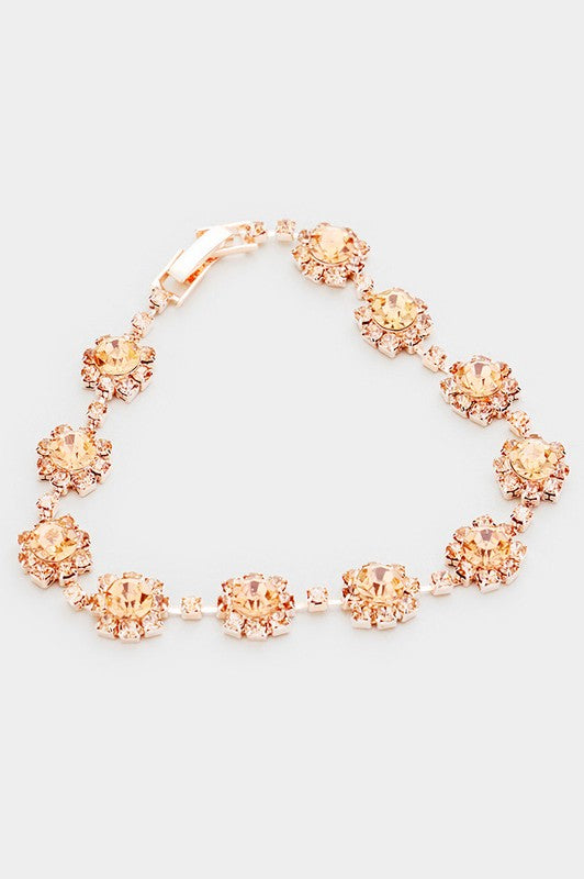 Gorgeous Round Crystal Rhinestone Rosette Evening Bracelet