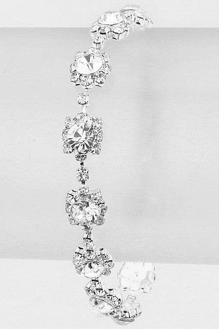 Gorgeous Round Crystal Rhinestone Rosette Evening Bracelet