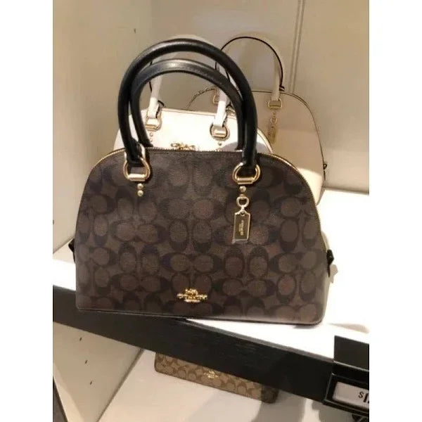 COACH KATY SATCHEL IN SIGNATURE CANVAS BROWN/BLACK, Dome Bag, Hold Hardware