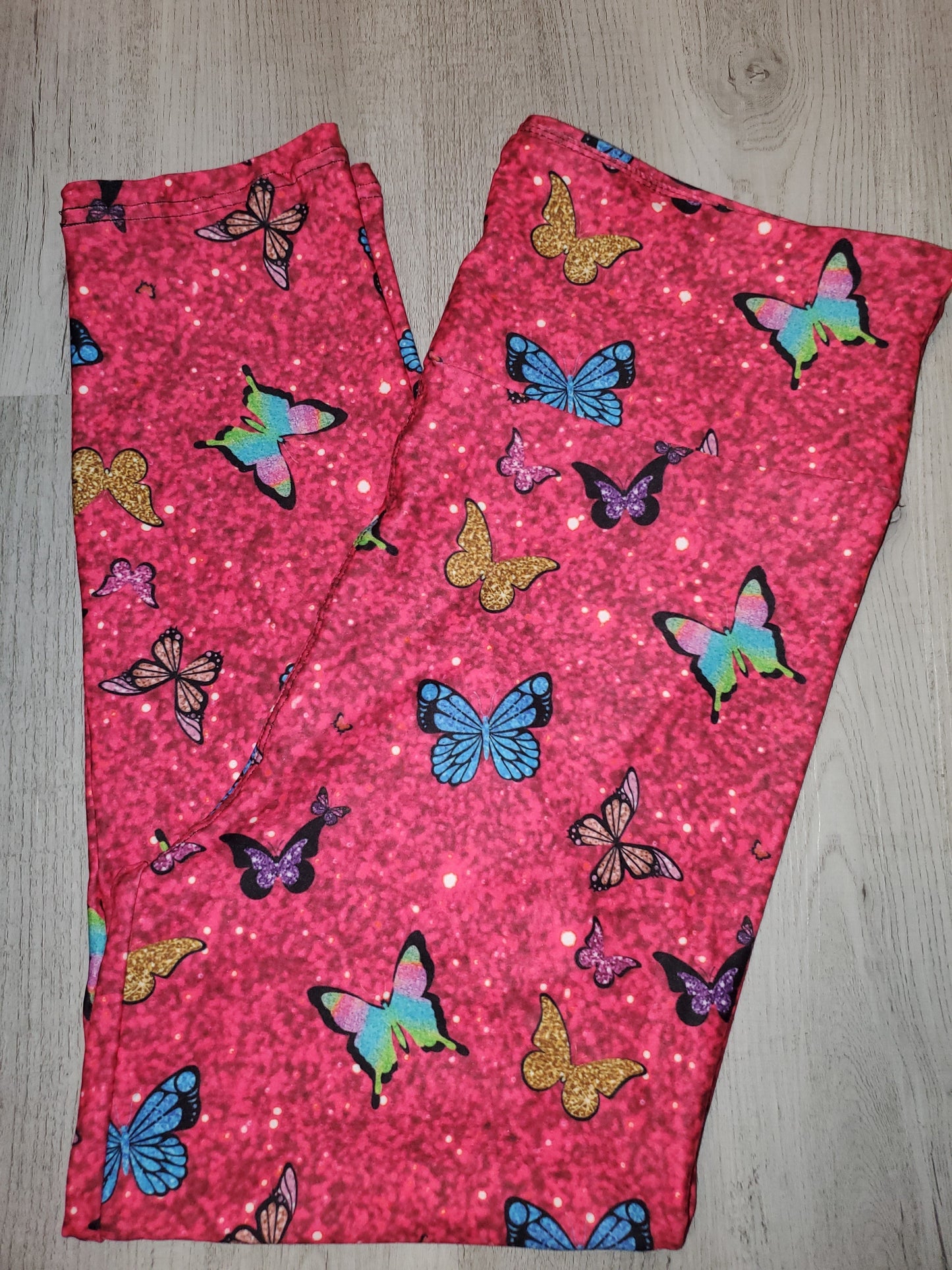 Pink Sparkle Butterfly CAPRI. High Waist, Yoga Band, Very Soft and Stretchy!