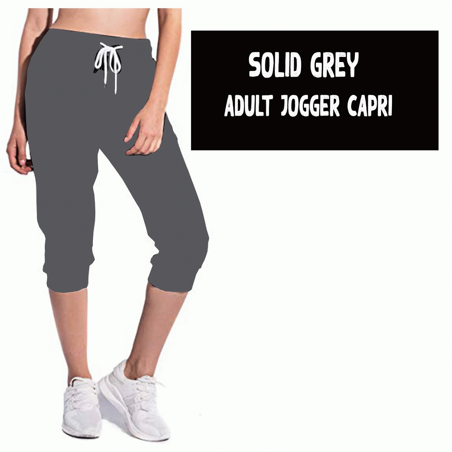 Solid Grey, Hyoer Stretch, Elastic Band Draw String Jogger Capris