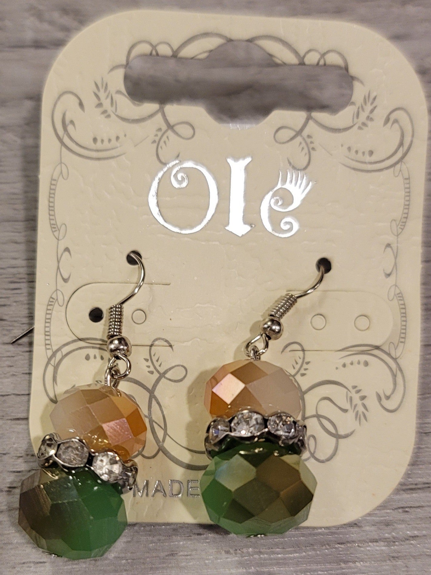 2 pairs of Iridescent Dangle Bead Earrings (Purple Pair + Jade Pair)