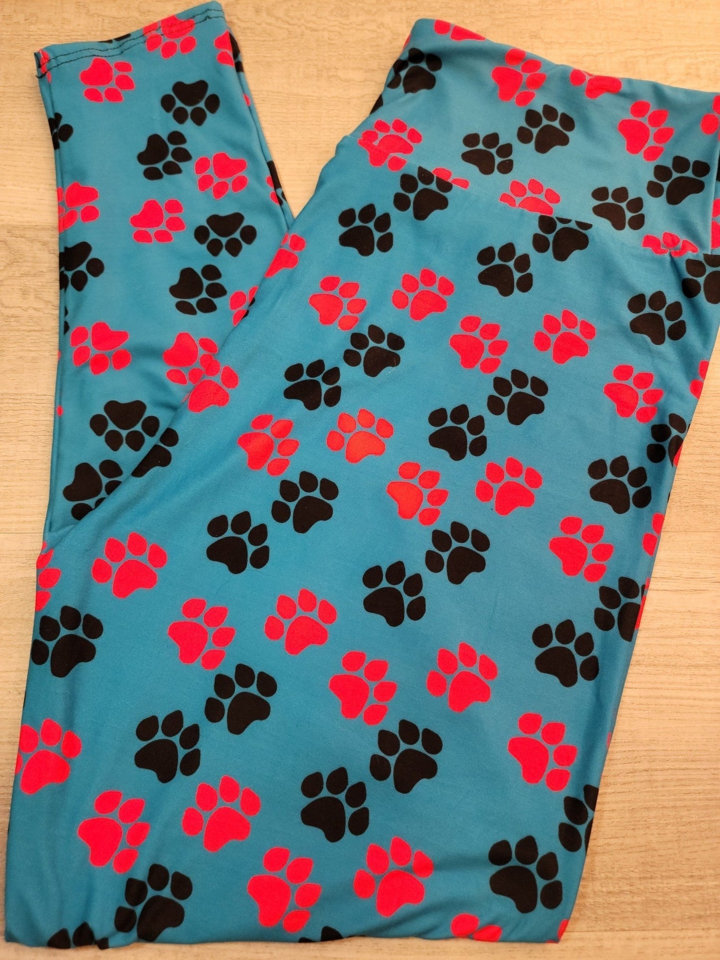 Neon Pink & Black Paw Prints Leggings. Super Soft and Stretchy!