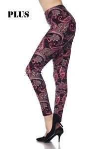 Black & Pink Paisley Leggings. Hyper Stretch, Elastic Band.