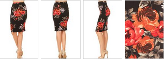 Stretchy Black & Orange Floral Pencil Skirt