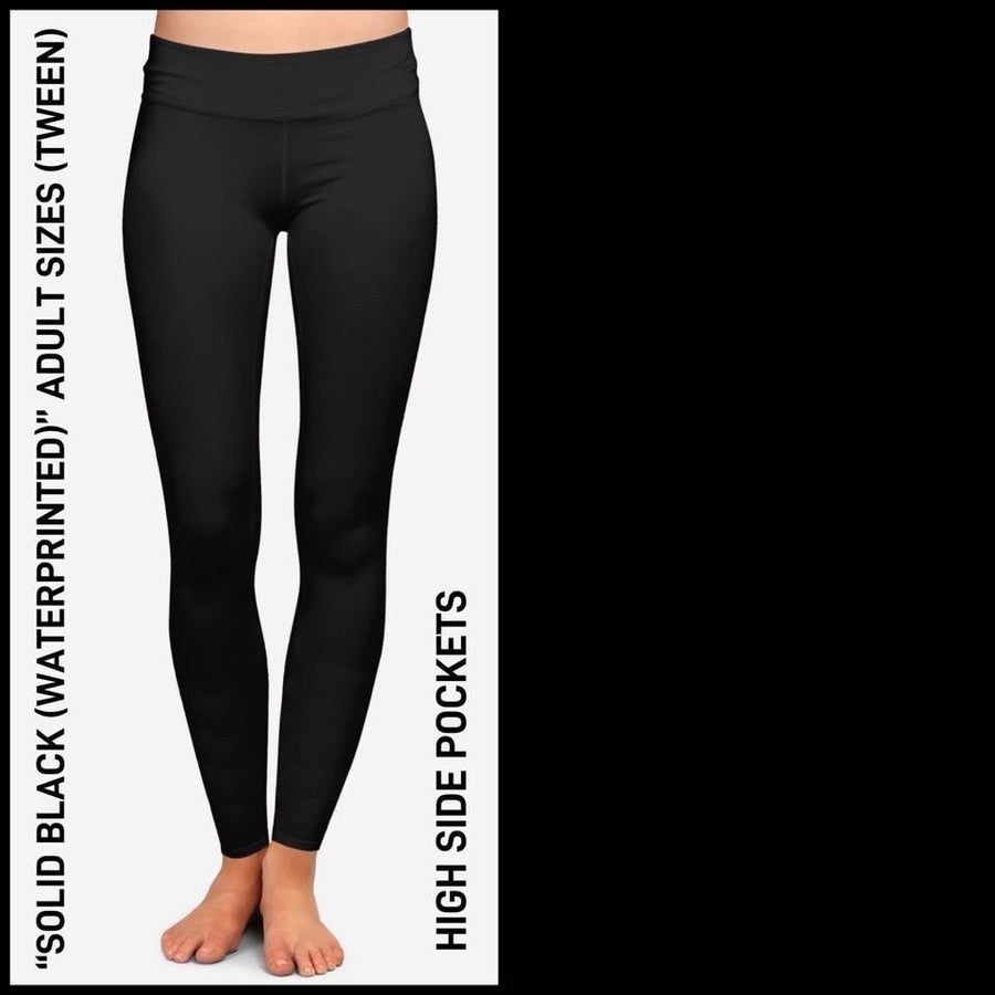 Solid Black, High Pockets, Yoga Band, Hyper Stretch, Buttery Soft Leggings