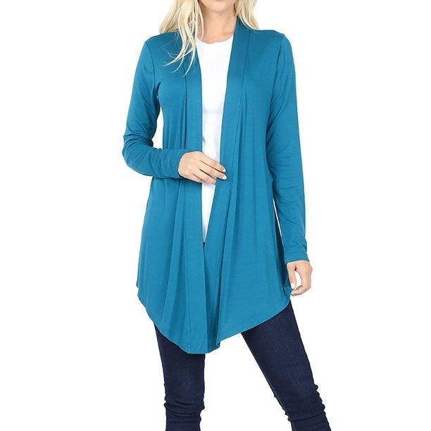 Women & Plus Draped Open Front Long Sleeve Flowy Light Cardigan Top. Extremely Soft!
