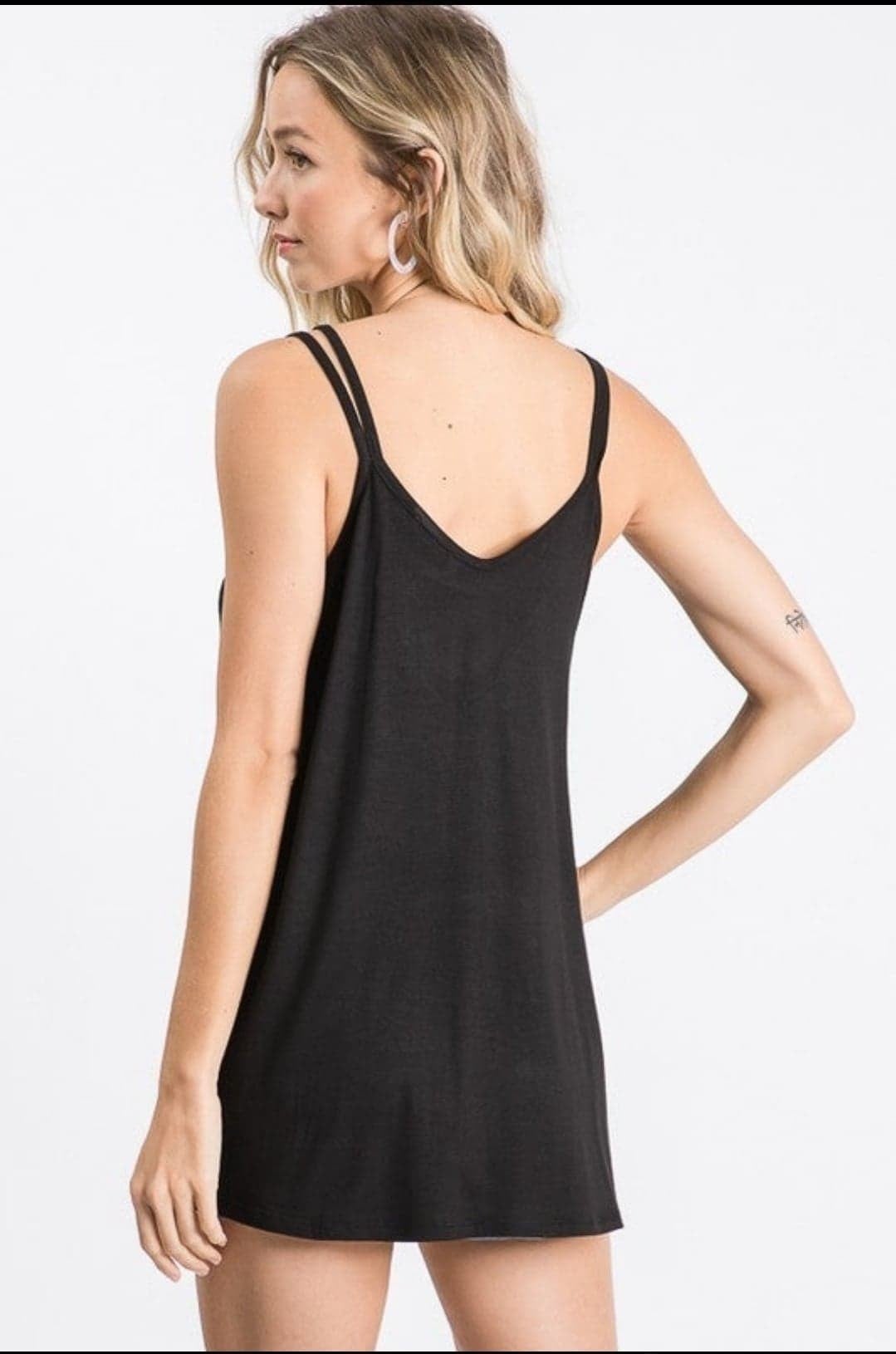 Plus Only, Heimish USA Soft, Stretchy & Flowy Fashion Black Tank With Frontal Strap Design and V Shaped Back