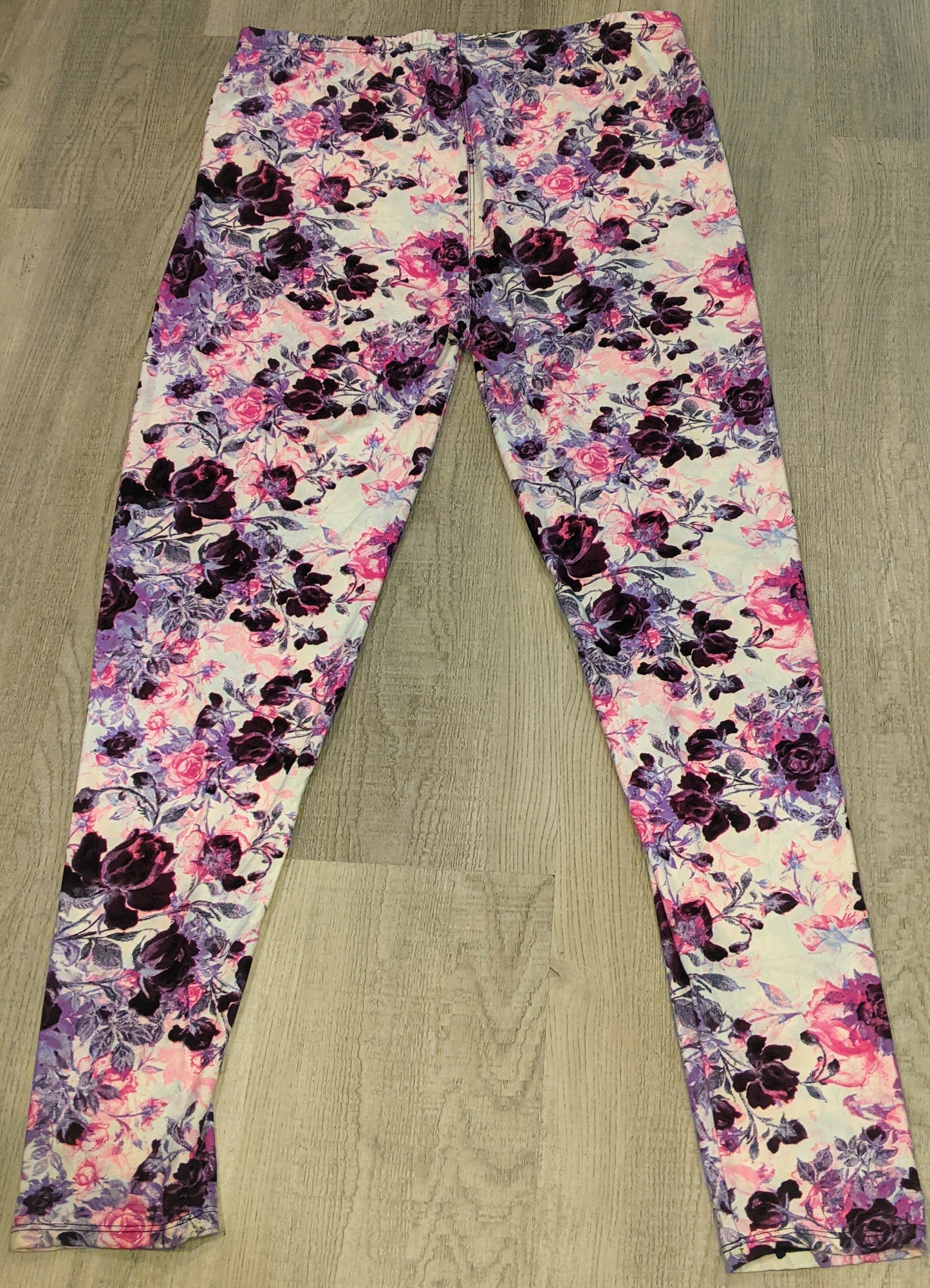 Purple Velvet Roses White Background Leggings, Extremely Soft Hyper Stretch, Elastic Band