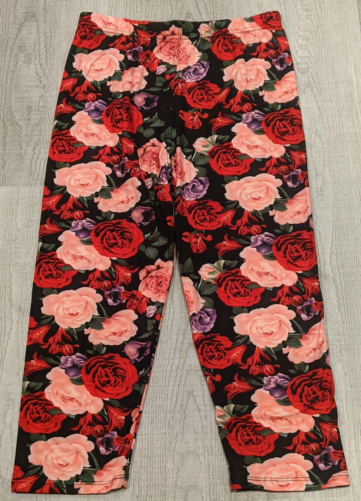 Pink & Red Rose Capri, Extremely Soft, Elastic Band