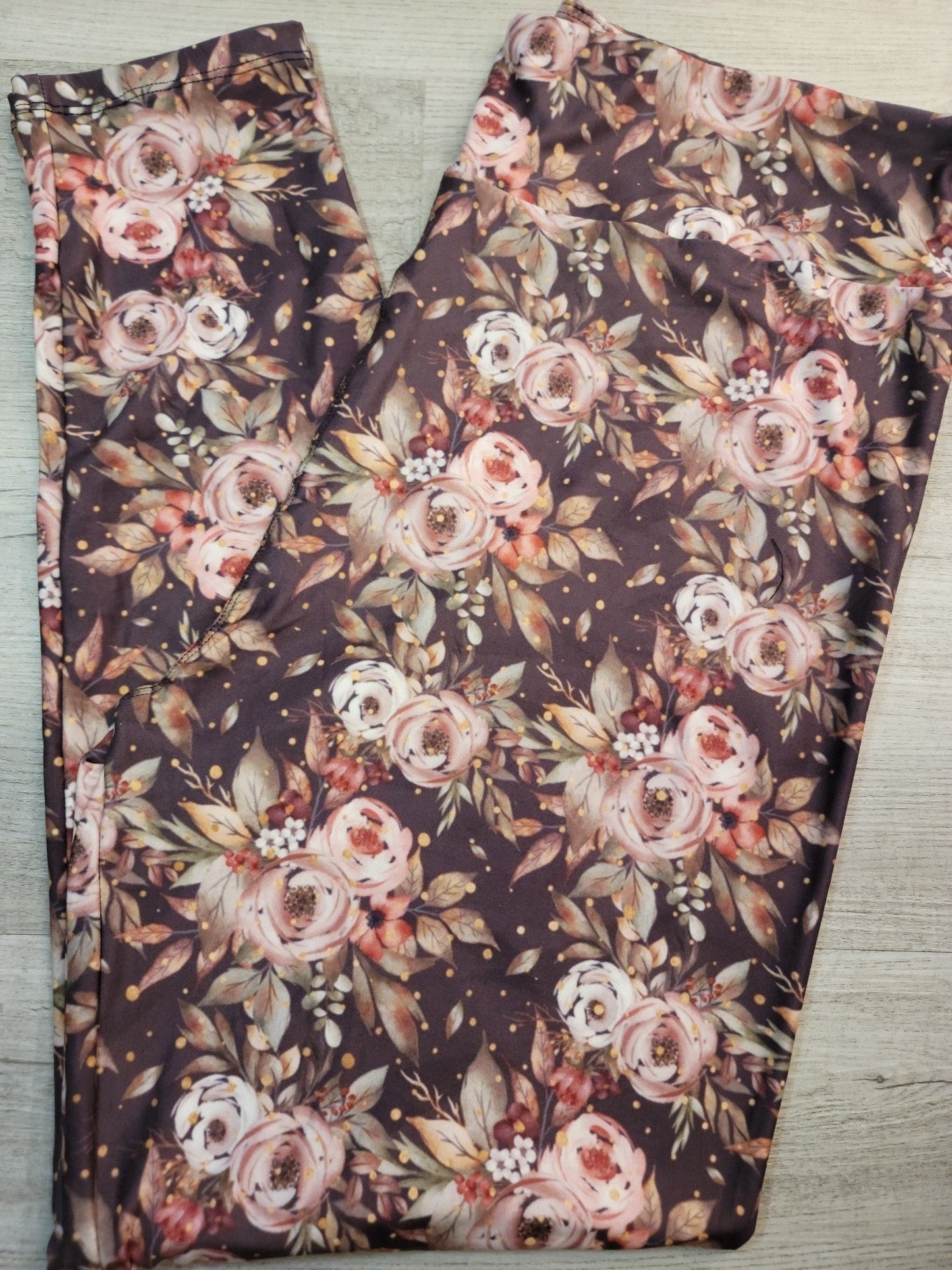Brown Floral Leggings. Super Soft and Stretchy!