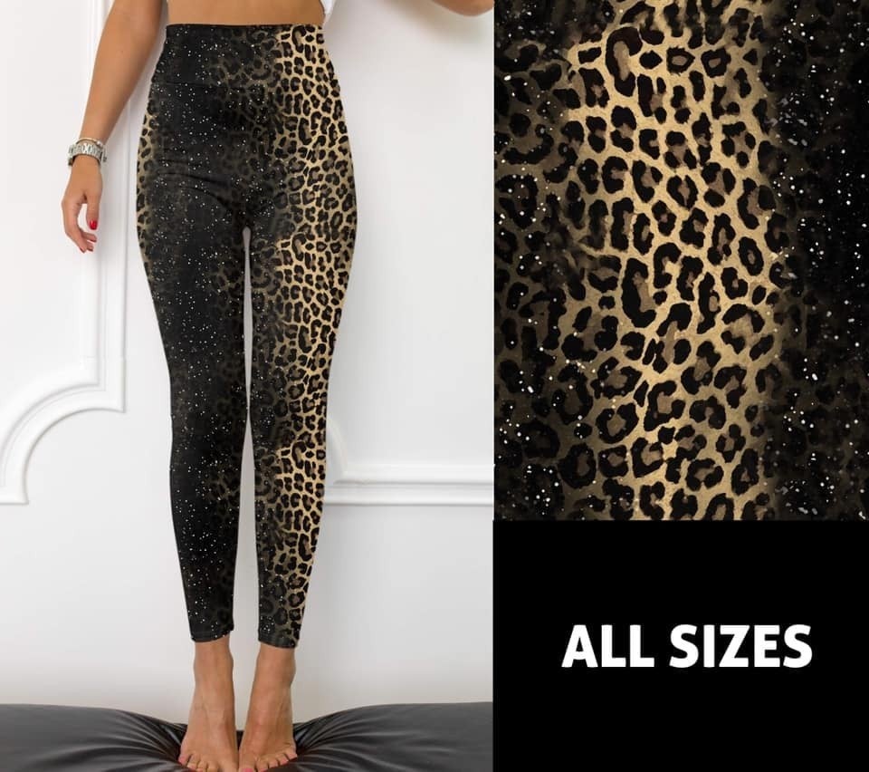 Leopard Ombre Glitter Designer Leggings, Yoga Band, Soft Material