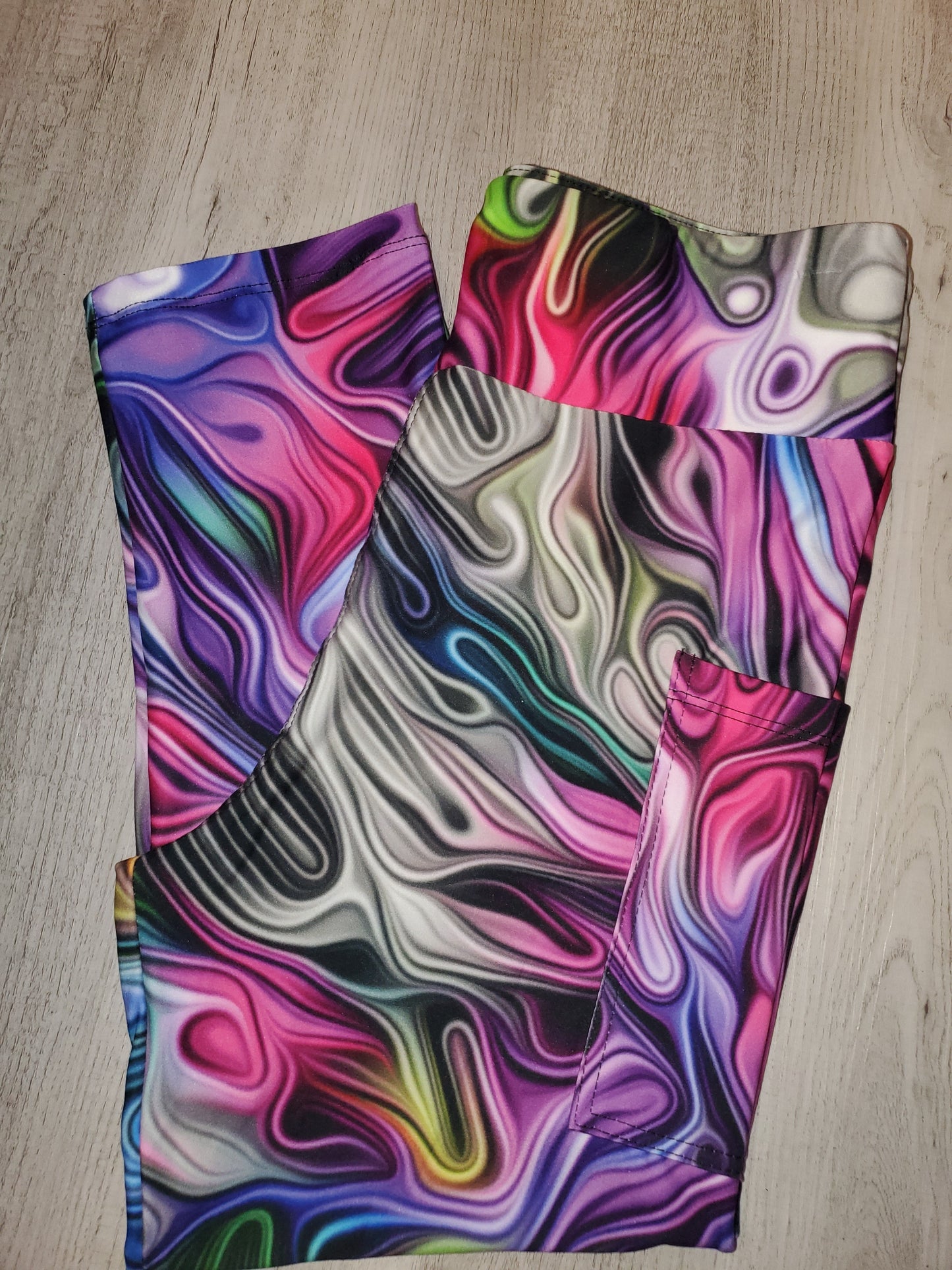 Smokey Marble Rainbow CAPRI with Pockets Stretchy and Soft!