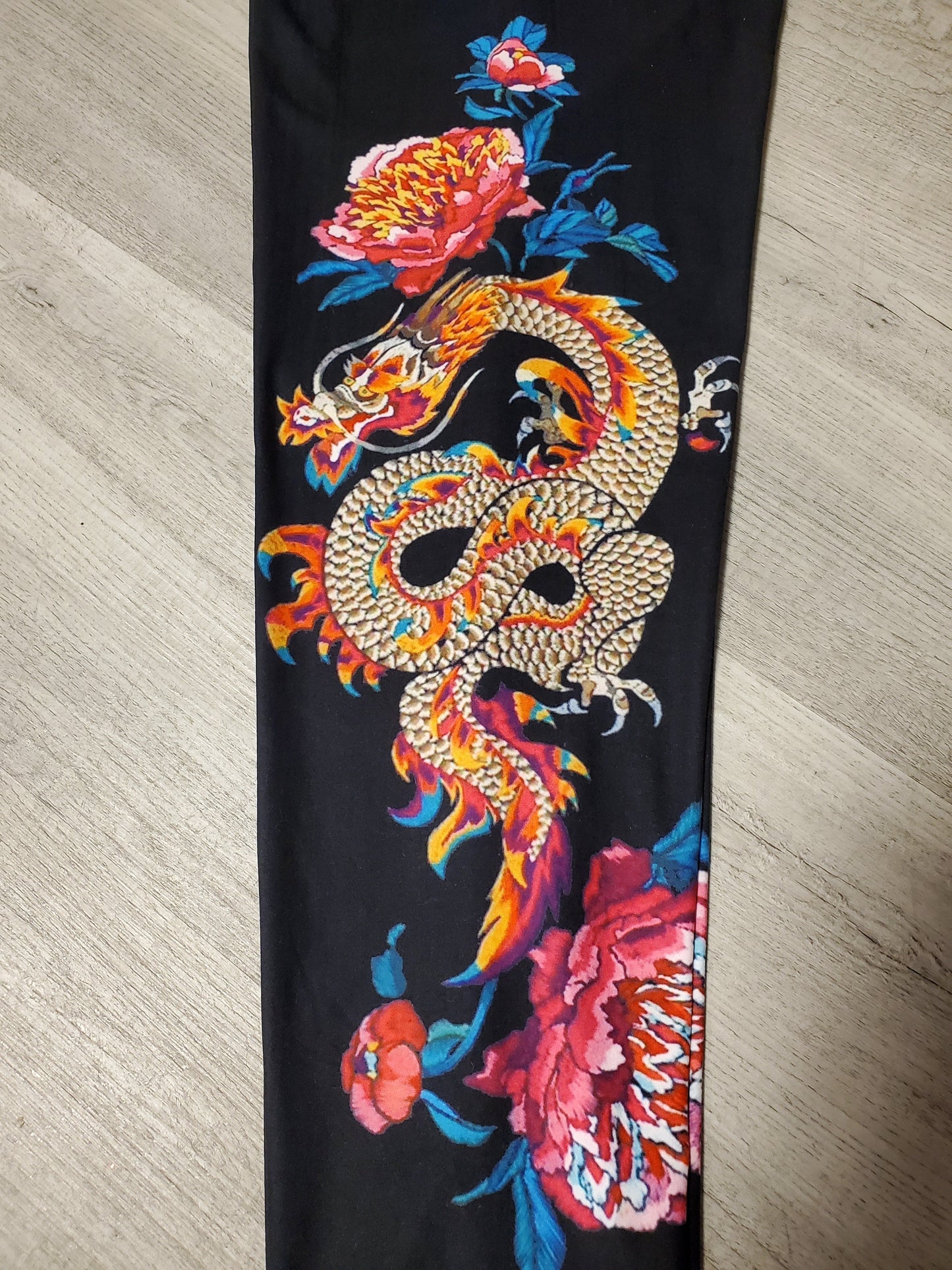 Colorful Floral Chinese Dragon Leggings, Yoga Band