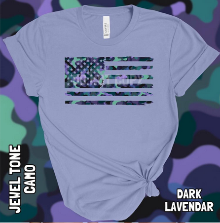 4X Custom Capri Jogger and/or Bella Canvas Lavender T Camo Flag Print