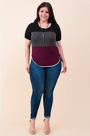Color Block Top with White Trim and Round Hem. Soft. RUNS SMALL Size 1 Up if Plus Size.