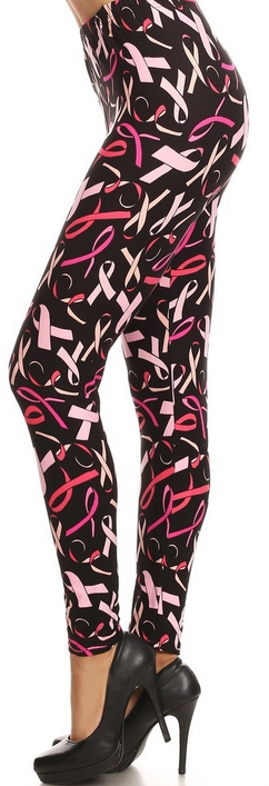 Breast Cancer Awareness Pink Ribbon Leggings. Hyper Stretch, Elastic Band.