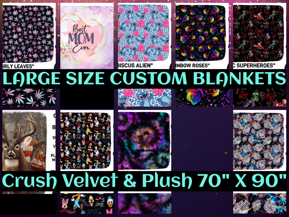 Custom Crushed Velvet Light Large Blankets 70" X 90" Extremely Soft and Comfy