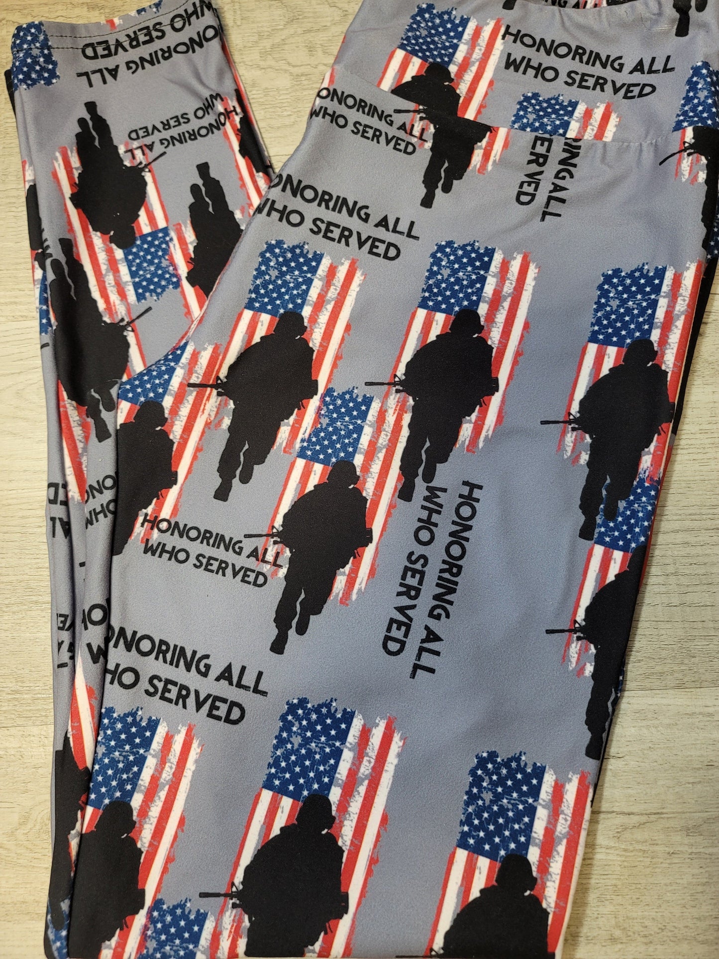 Honoring All Who Serve USA Flag Leggings. Yoga Band. Extra Soft and stretchy!