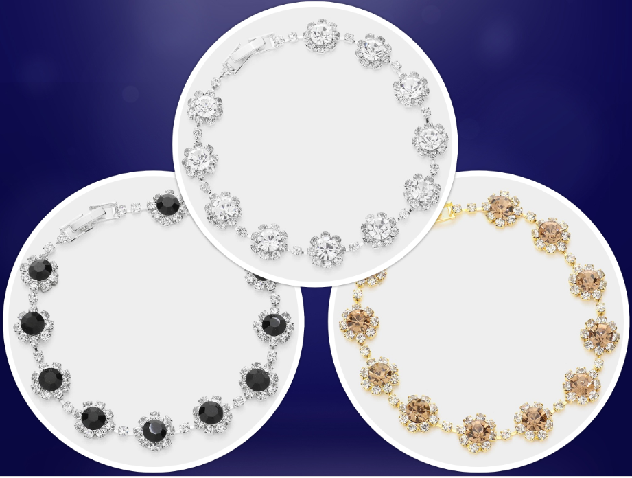 Gorgeous Round Crystal Rhinestone Rosette Evening Bracelet