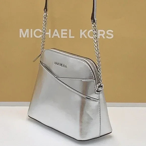 Michael Kors Silver Dome Crossbody Bag, Outside pocket, Inside 2 slip Pockets