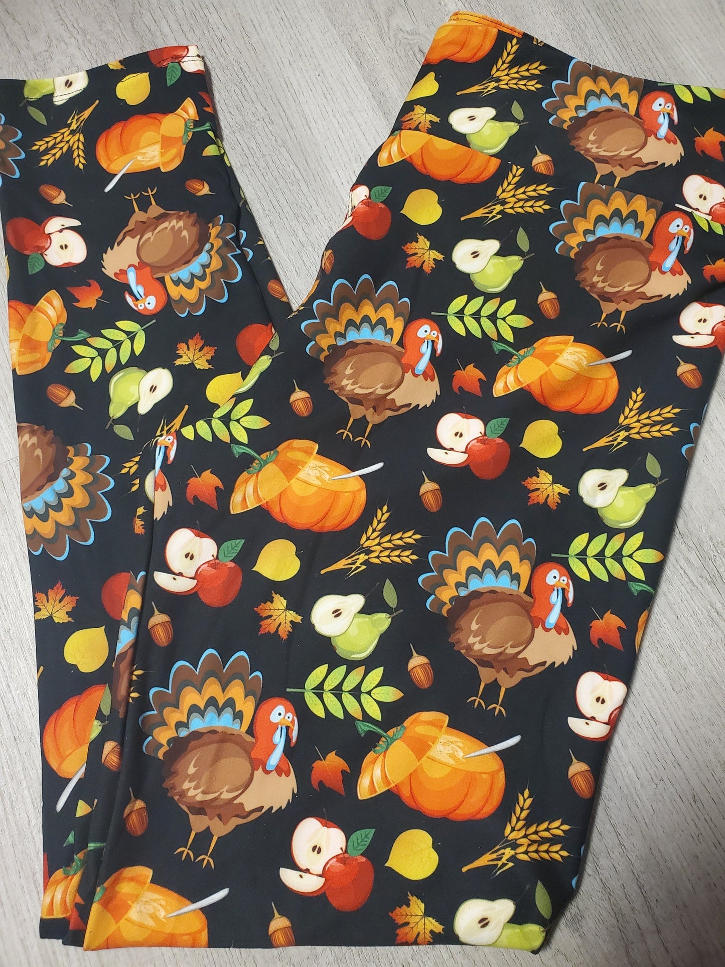 LAST ONE LEFT SIZE TC (Fits 14-22) Turkey Designer Leggings Happy Thanksgiving!