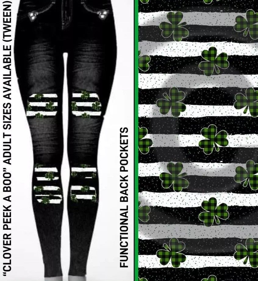 ST PATRICK LUCKY JEGGINGS Clover Peek a boo Black Denim Jeggings with Pockets St Patrick