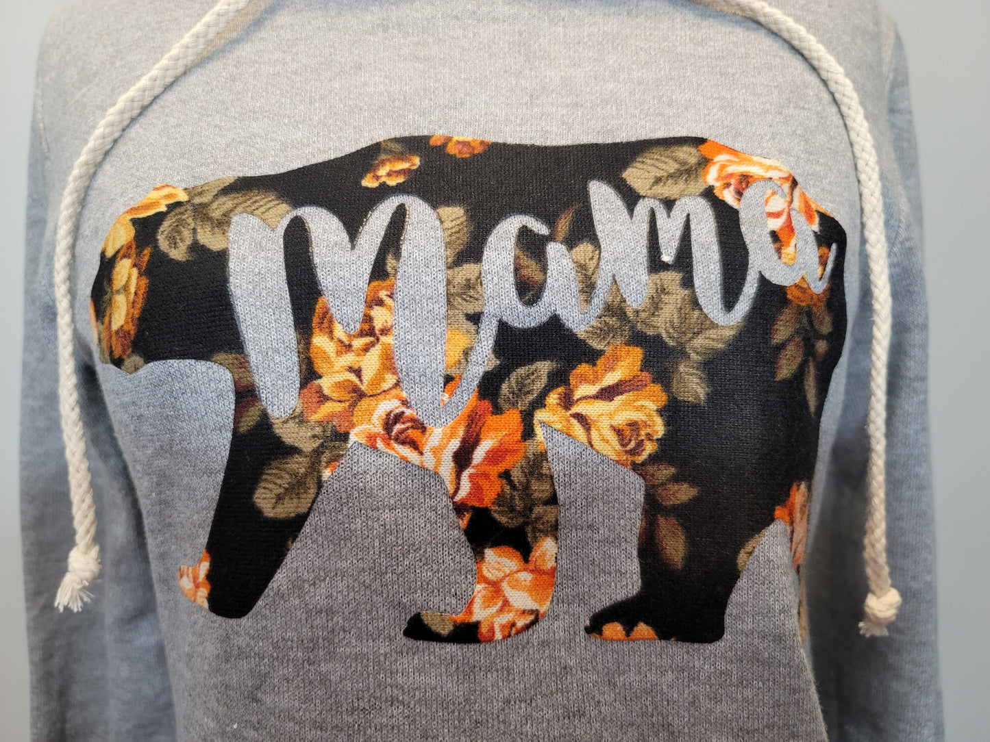 Mama Bear Long Hoodie. Bear & Floral design. Made in the USA