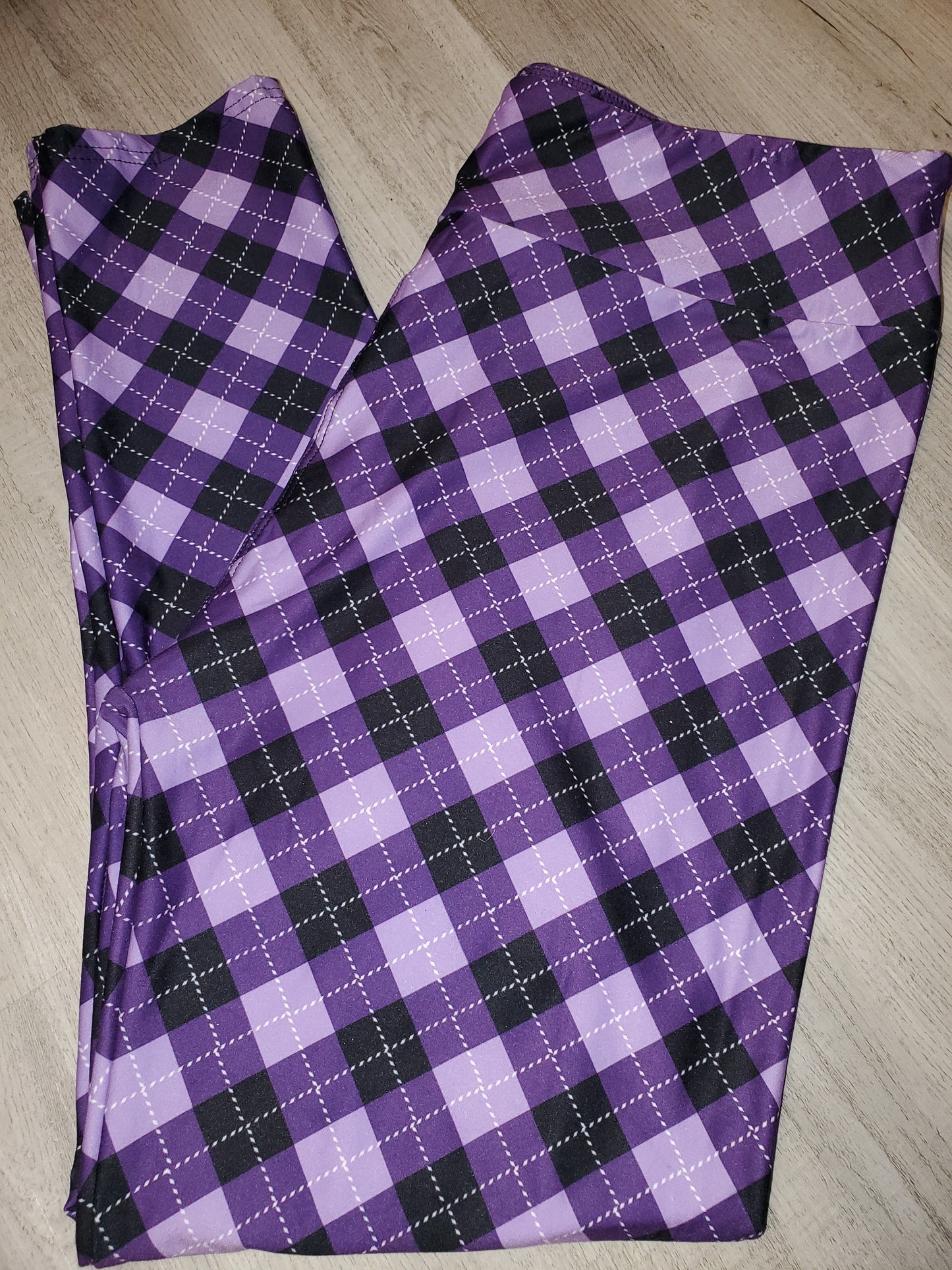Two Tone Purple/Black Yoga Band Plaid Leggings
