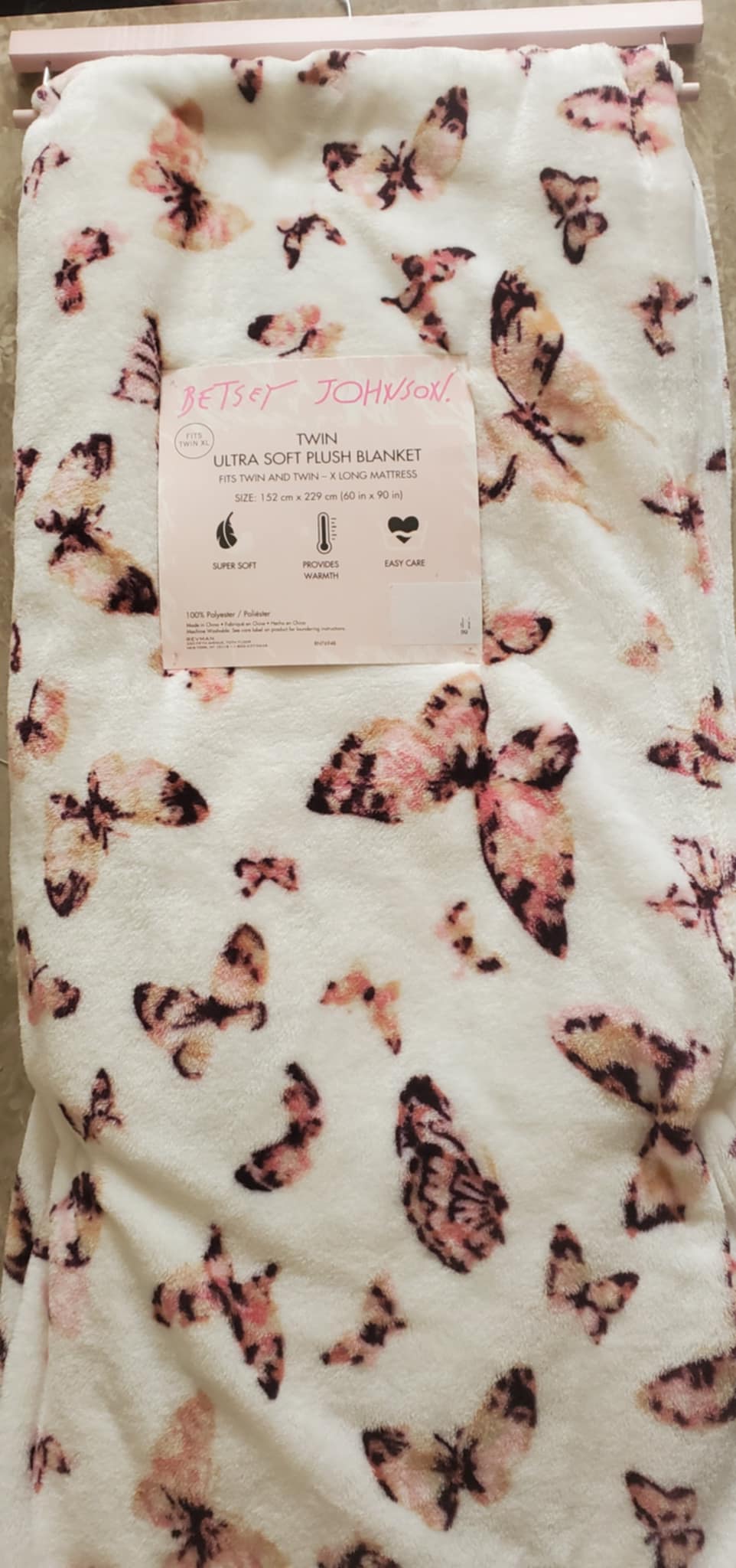 Betsey Johnson Pink Butterflies Ultra Soft Plush Blanket