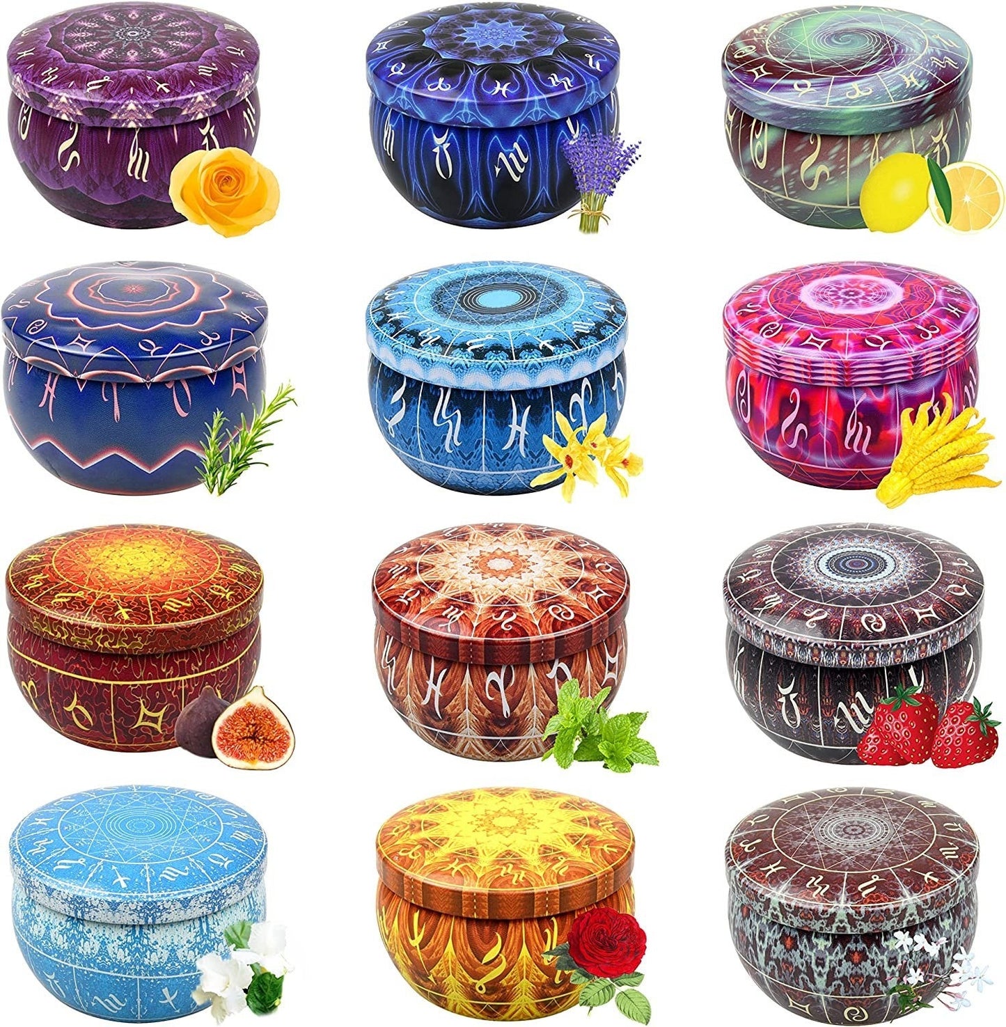 4 Small (2.5 oz) Mystery Scented Constallation Candles in Adorable reuasable Containers