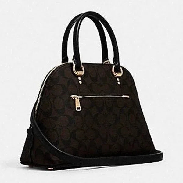 COACH KATY SATCHEL IN SIGNATURE CANVAS BROWN/BLACK, Dome Bag, Hold Hardware