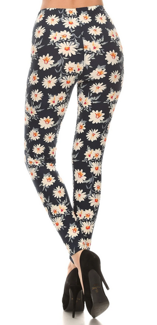 Super Soft Navy Background Daisy Elastic Band Leggings