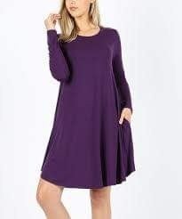 LAST 1X Dress 3/4 Sleeve Stretchy Soft Plum Tunic Dress with Pockets. Zenana