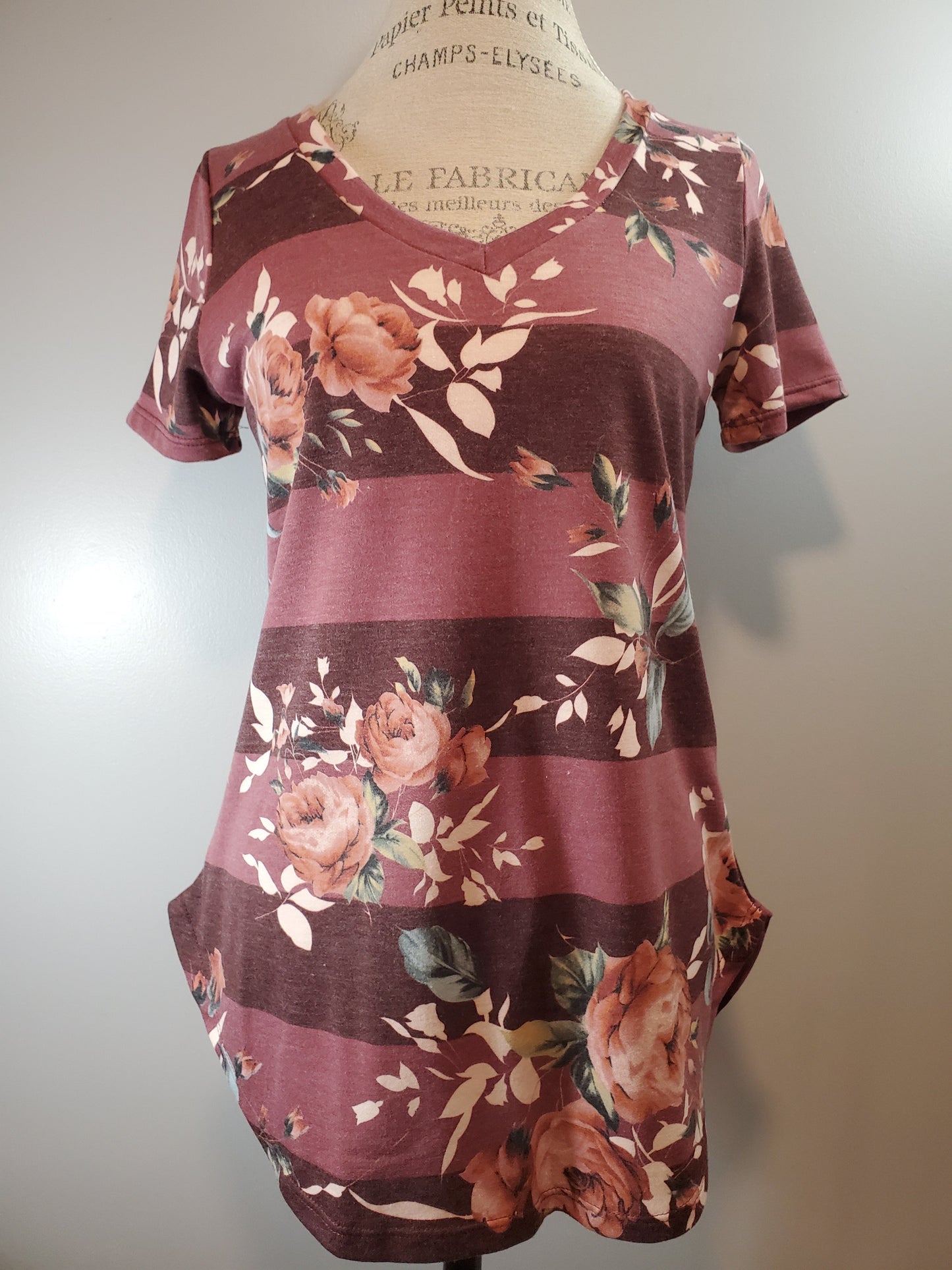 Only Small Left (would fit md) Floral Mauve Striped Top