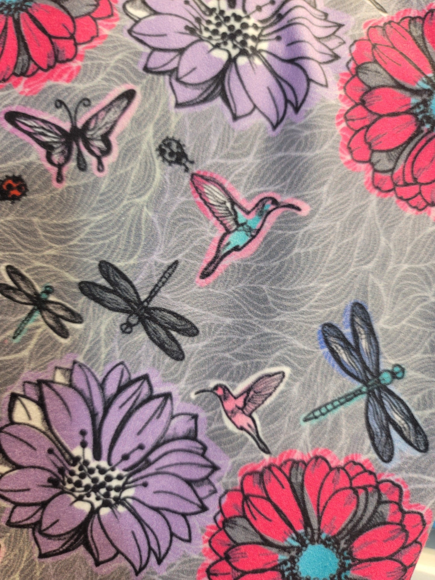 Hummingbirds and Dragonfly Floral Leggings. Yoga Band. Extra Soft and stretchy!