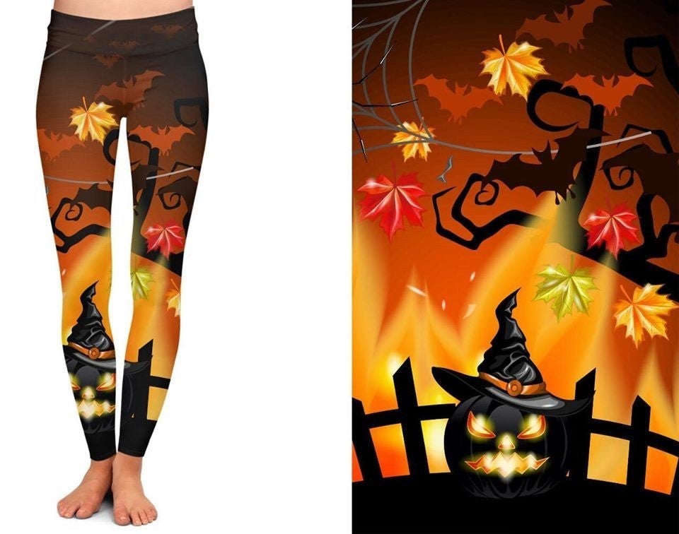 Haunted Fall Forest, Halloween Yoga Band Leggings. Hyper Stretch and softness! Yoga Band.