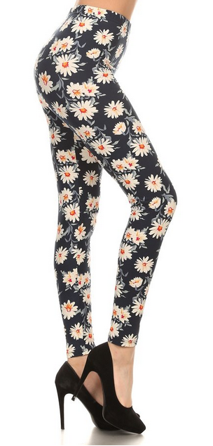 Super Soft Navy Background Daisy Elastic Band Leggings