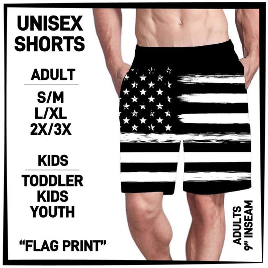 2X/3X Black & White Unisex Shorts, Elastic Band & Draw String, Very Soft