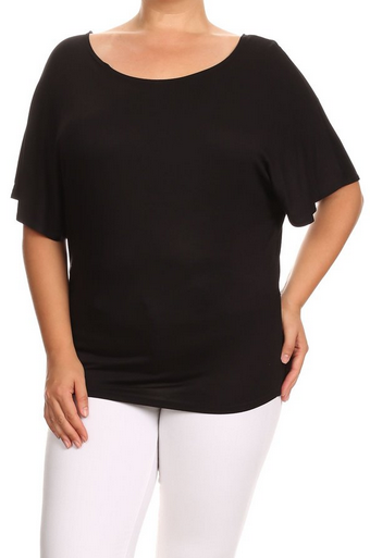 Plus Only Solid Black, layered top with a pleated bodice. Stretchy & Soft Top