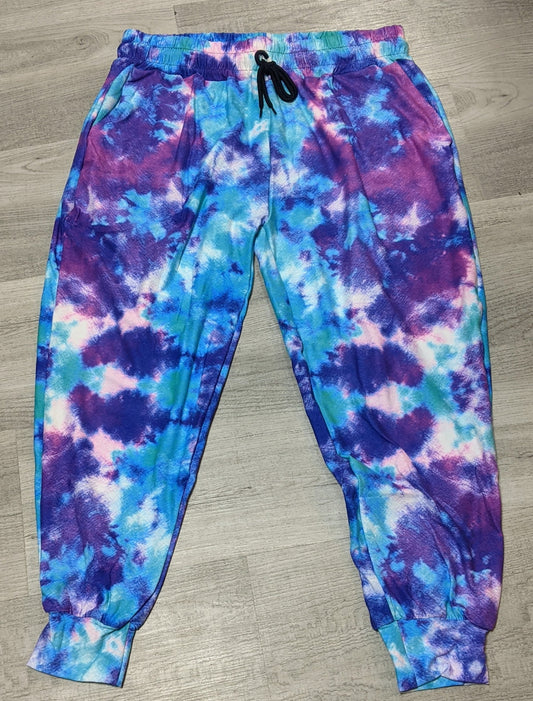 Blue & Purple Tie Dye Capri Joggers. Elastic Band, Draw String, Soft &Stretchy!