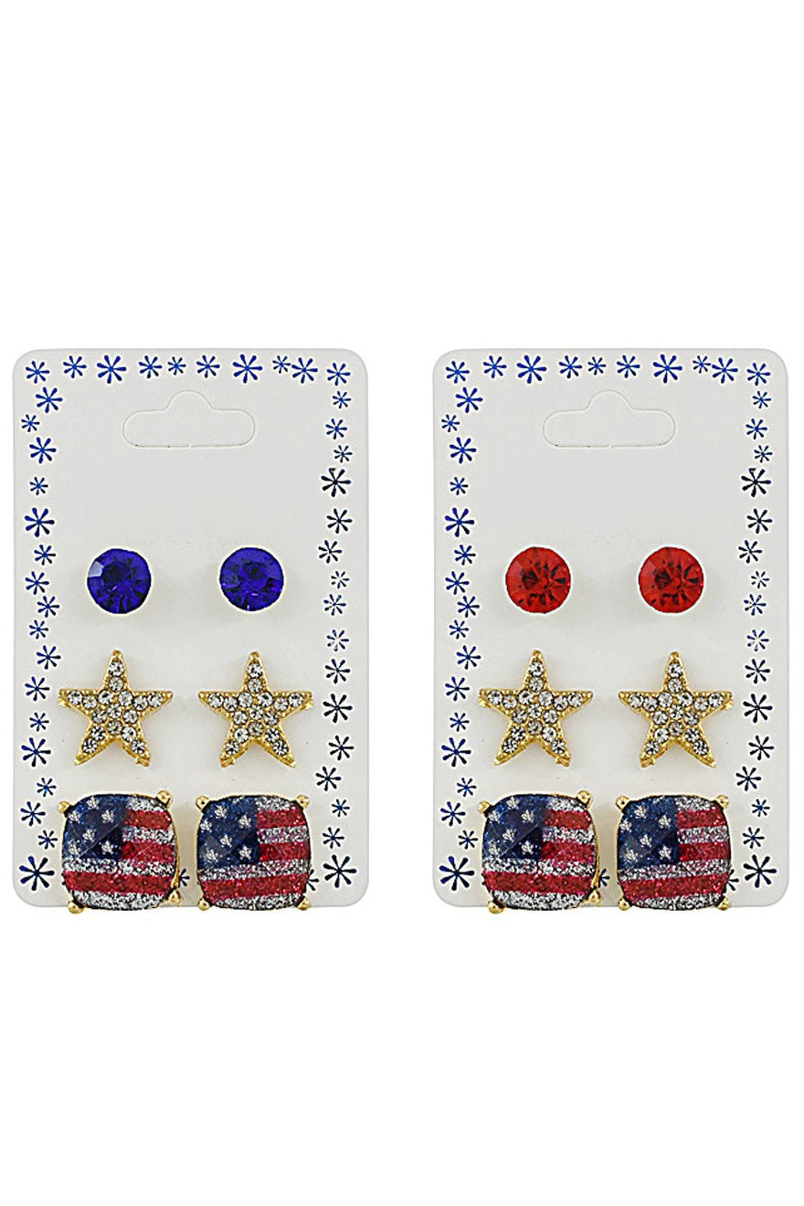 3 Pairs of America Stud Earrings