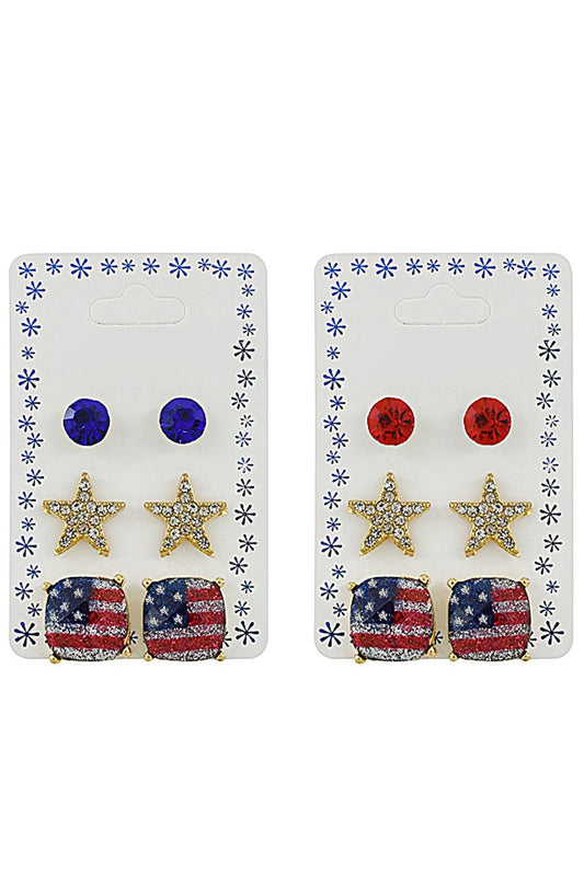 3 Pairs of America Stud Earrings