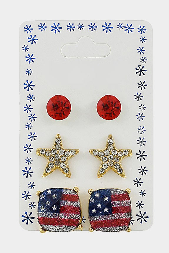 3 Pairs of America Stud Earrings