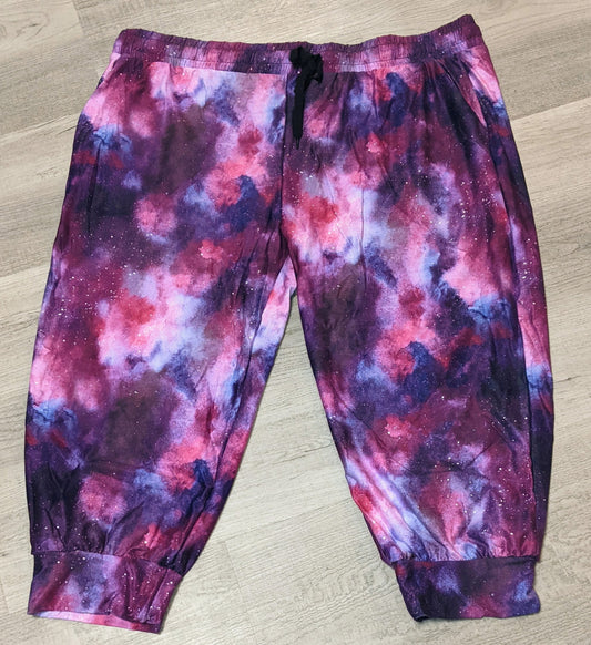Purple Galaxy Capri Joggers. Elastic Band, Draw String, Soft &Stretchy!